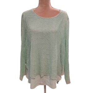 Charlie Paige Women's Mint Green  Layered Sequin Tunic XL Lagenlook Artsy